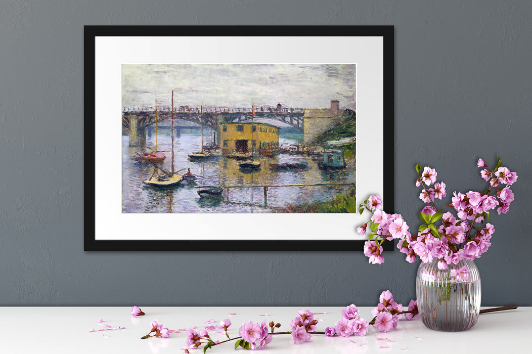 Claude Monet - Brücke bei Argenteuil an einem grauen Passepartout Dateil Rechteckig
