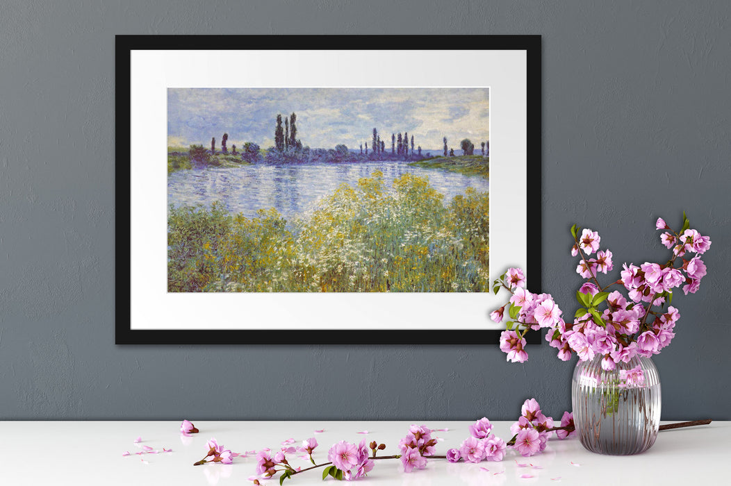 Claude Monet - Seine-Ufer Vétheuil Passepartout Dateil Rechteckig