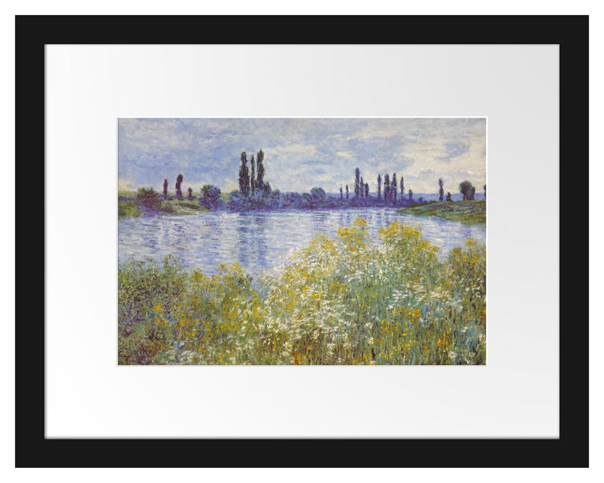 Pixxprint Claude Monet - Seine-Ufer Vétheuil, im Galerie-Passepartout Bilderrahmen