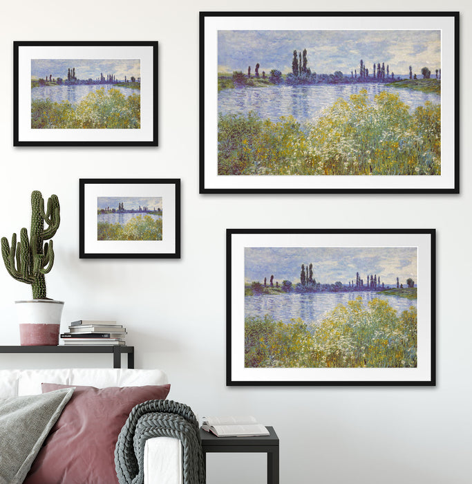 Claude Monet - Seine-Ufer Vétheuil Passepartout Wohnzimmer Rechteckig