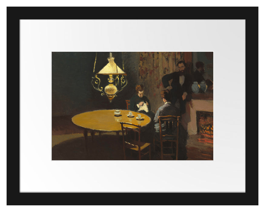 Pixxprint Claude Monet - Drinnen nach dem Abendessen, im Galerie-Passepartout Bilderrahmen