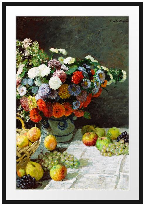 Claude Monet - Stillleben mit Blumen und Früchten Passepartout Rechteckig 100