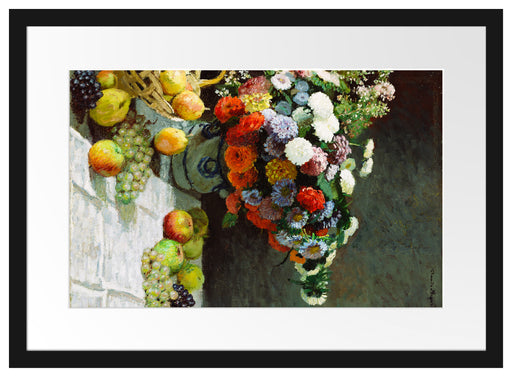 Claude Monet - Stillleben mit Blumen und Früchten Passepartout Rechteckig 40