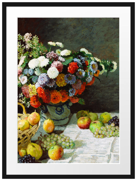 Claude Monet - Stillleben mit Blumen und Früchten Passepartout Rechteckig 80