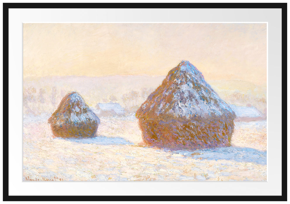 Claude Monet - Heuschober am Morgen Schneeeffekt Passepartout Rechteckig 100