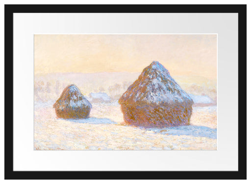 Claude Monet - Heuschober am Morgen Schneeeffekt Passepartout Rechteckig 40