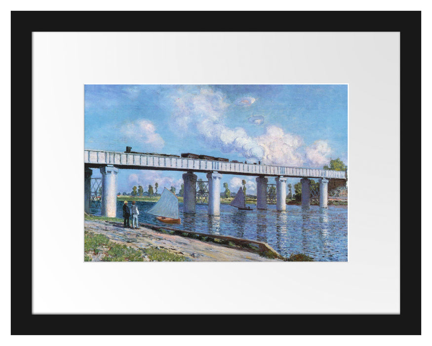 Pixxprint Claude Monet - Die Eisenbahnbrücke in Argenteuil, im Galerie-Passepartout Bilderrahmen