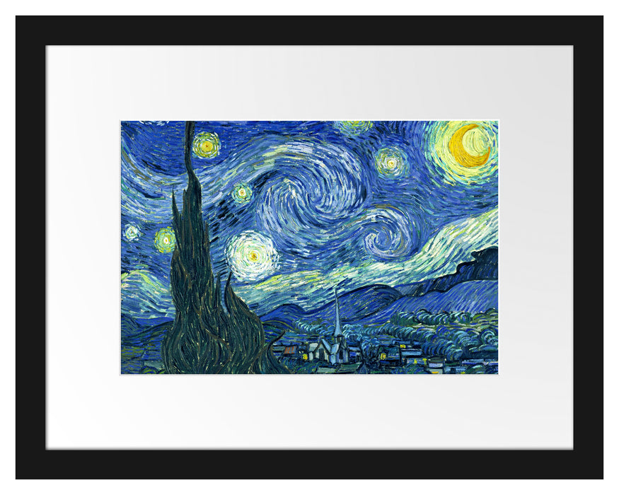 Pixxprint Vincent Van Gogh - Die Sternennacht, im Galerie-Passepartout Bilderrahmen