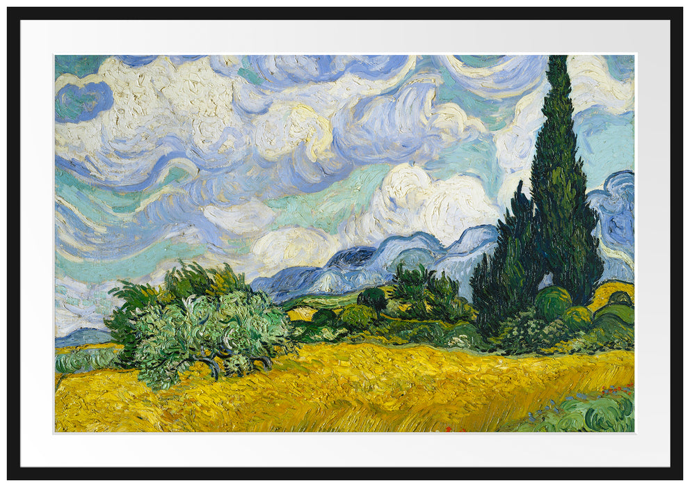 Vincent Van Gogh - Weizenfeld mit Zypressen Passepartout Rechteckig 100