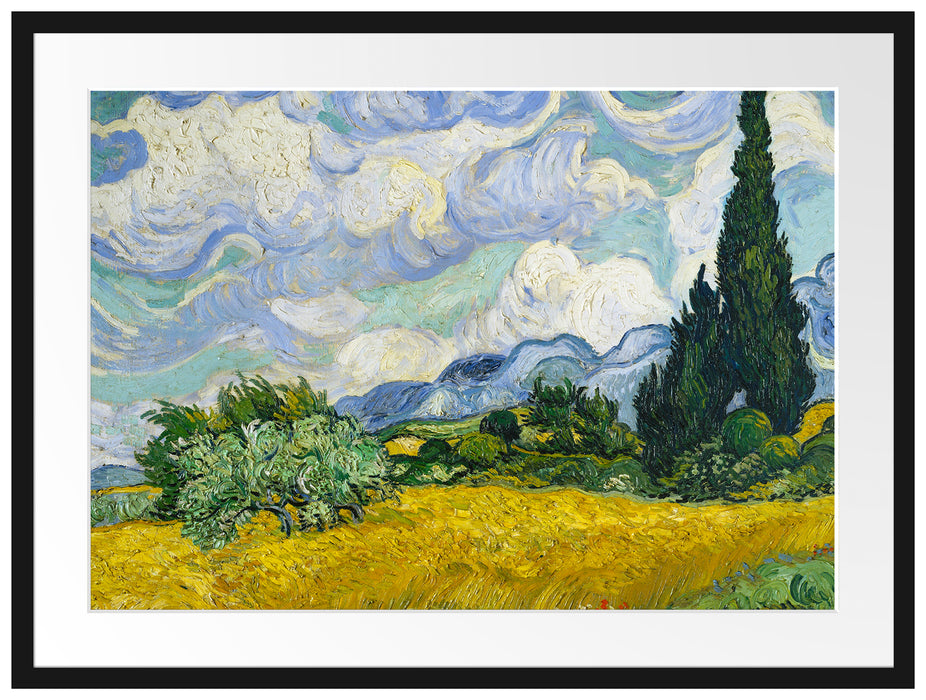 Vincent Van Gogh - Weizenfeld mit Zypressen Passepartout Rechteckig 80