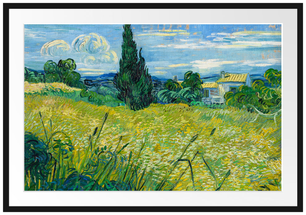 Vincent Van Gogh - Grünes Weizenfeld mit Zypressen Passepartout Rechteckig 100