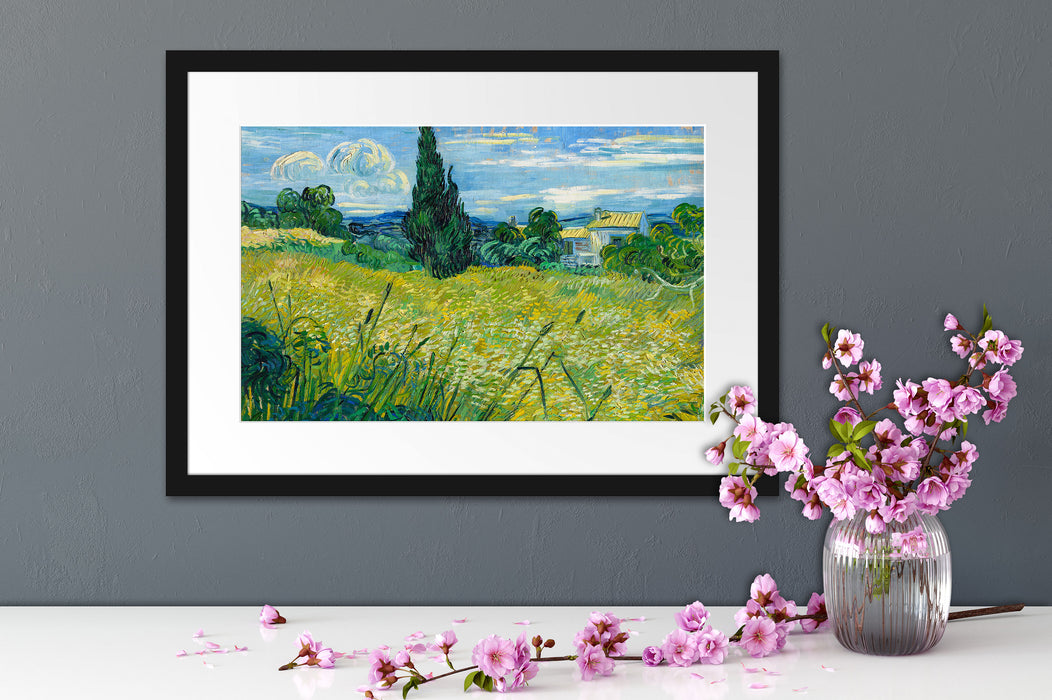 Vincent Van Gogh - Grünes Weizenfeld mit Zypressen Passepartout Dateil Rechteckig
