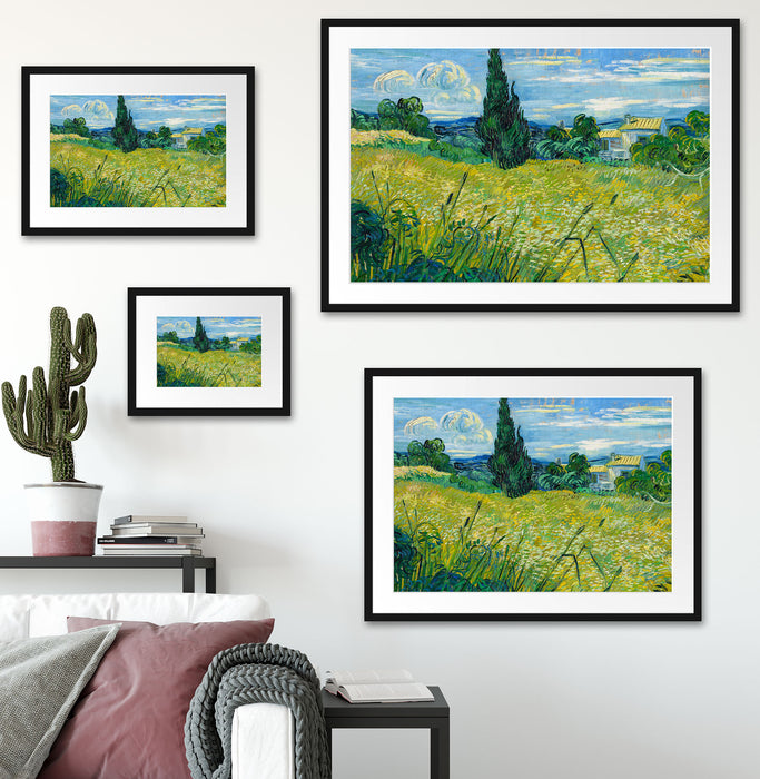 Vincent Van Gogh - Grünes Weizenfeld mit Zypressen Passepartout Wohnzimmer Rechteckig