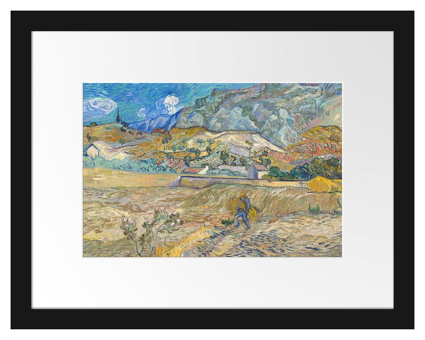 Pixxprint Vincent Van Gogh - Weizenfeld mit Bauer, im Galerie-Passepartout Bilderrahmen