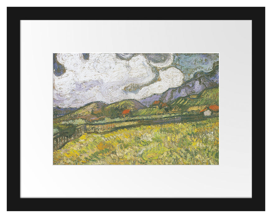 Pixxprint Vincent Van Gogh - Weizenfeld hinter Saint-Paul, im Galerie-Passepartout Bilderrahmen
