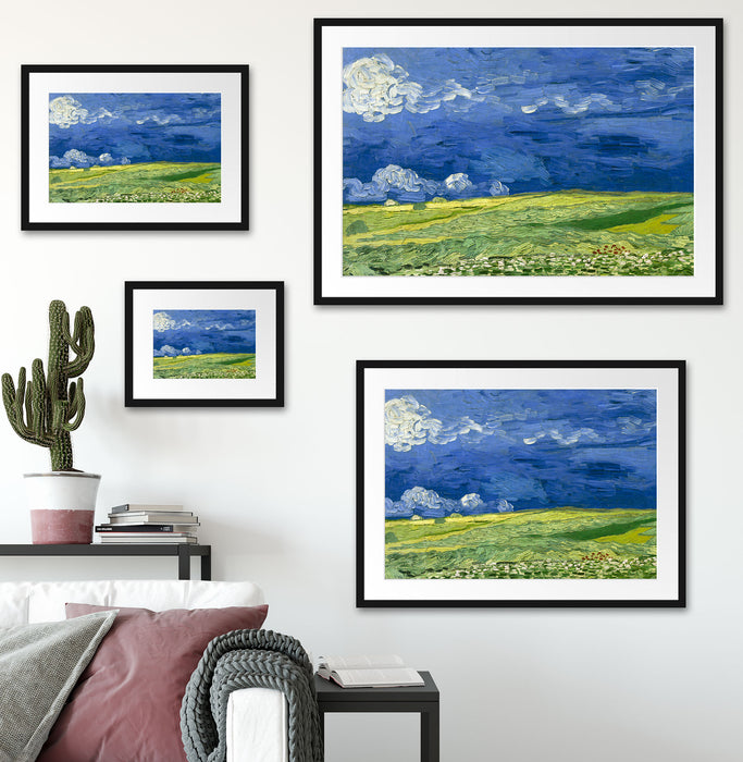Vincent Van Gogh - Weizenfeld unter Gewitterwolken Passepartout Wohnzimmer Rechteckig
