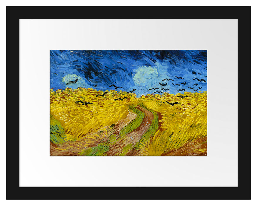 Pixxprint Vincent Van Gogh - Weizenfeld mit Krähen, im Galerie-Passepartout Bilderrahmen