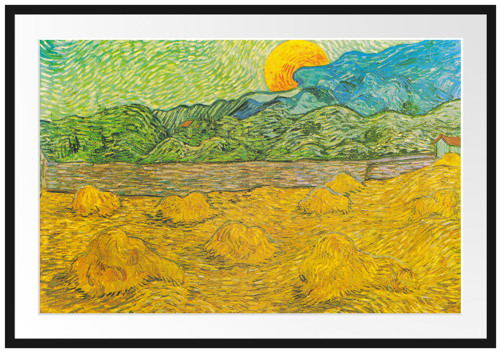 Vincent Van Gogh - Landschaft mit Weizenhaufen Passepartout Rechteckig 100