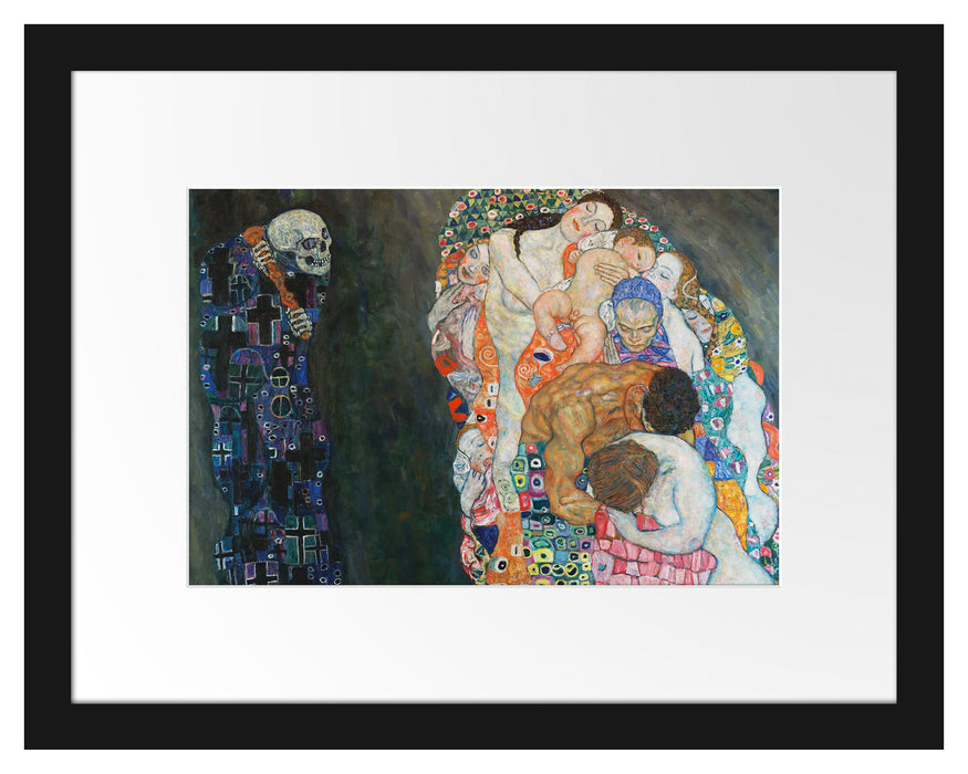 Pixxprint Gustav Klimt - Tod und Leben, im Galerie-Passepartout Bilderrahmen