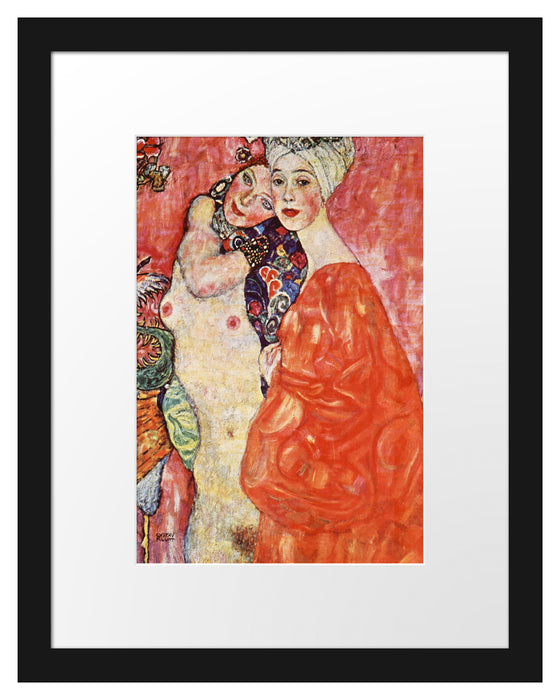 Pixxprint Gustav Klimt - Die Freundinnen, im Galerie-Passepartout Bilderrahmen