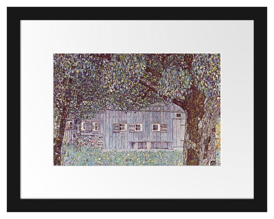 Pixxprint Gustav Klimt - Oberösterreichisches Bauernhaus, im Galerie-Passepartout Bilderrahmen