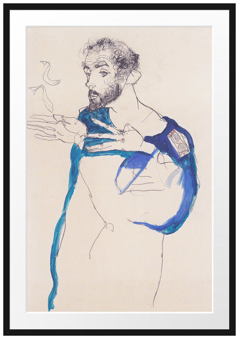 Gustav Klimt - in einem hellblauen Arbeit Passepartout Rechteckig 100
