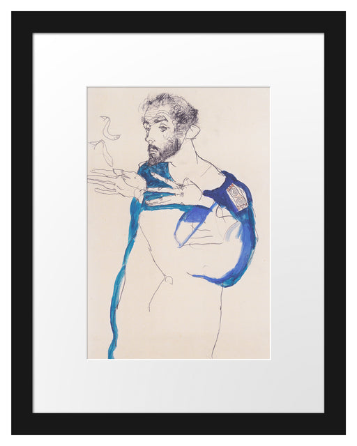 Gustav Klimt - in einem hellblauen Arbeit Passepartout Rechteckig 30