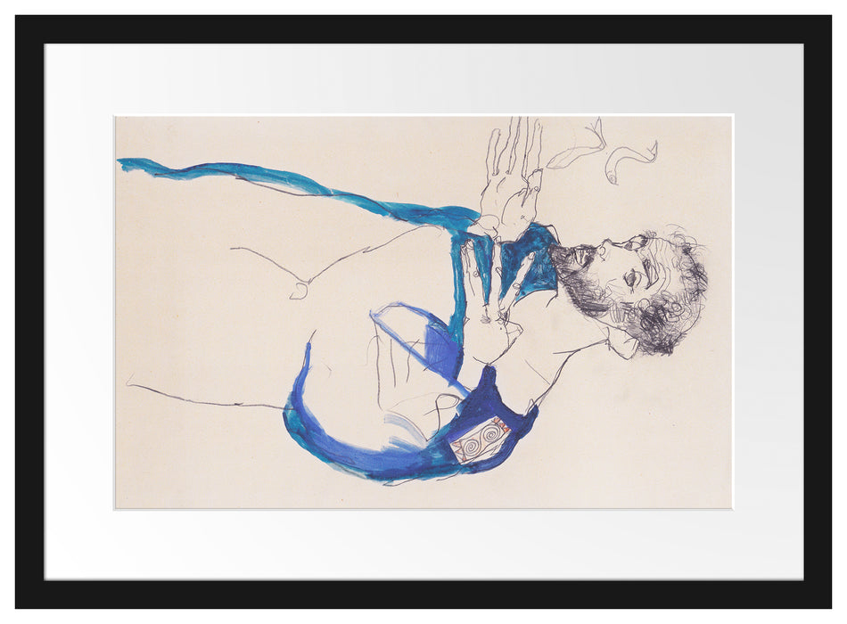 Gustav Klimt - in einem hellblauen Arbeit Passepartout Rechteckig 40