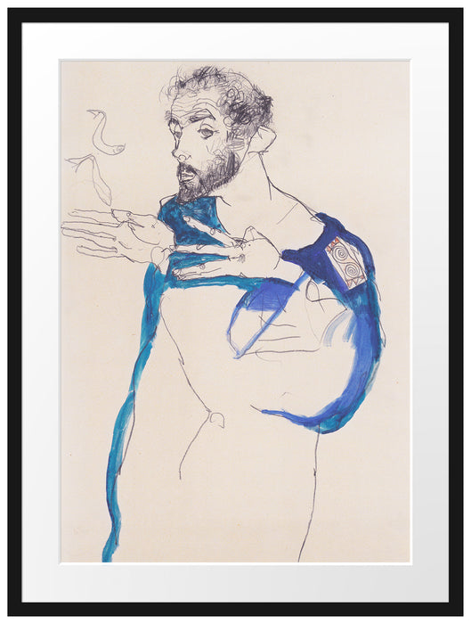 Gustav Klimt - in einem hellblauen Arbeit Passepartout Rechteckig 80