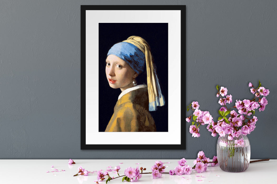 Johannes Vermeer - Mädchen mit dem Perlenohrring Passepartout Dateil Rechteckig