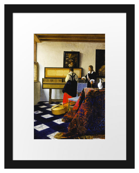 Pixxprint Johannes Vermeer - Die Musikstunde, im Galerie-Passepartout Bilderrahmen