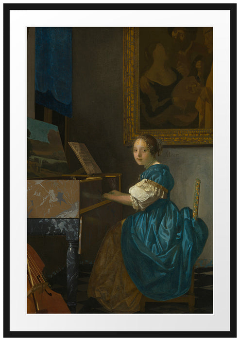 Johannes Vermeer - Sitzende Virginal Spielerin Passepartout Rechteckig 100