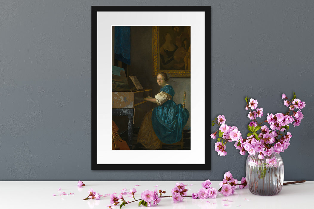 Johannes Vermeer - Sitzende Virginal Spielerin Passepartout Dateil Rechteckig