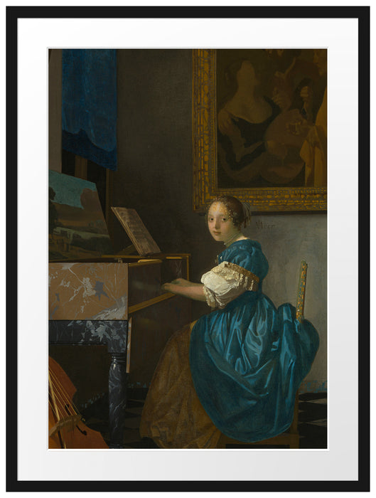 Johannes Vermeer - Sitzende Virginal Spielerin Passepartout Rechteckig 80
