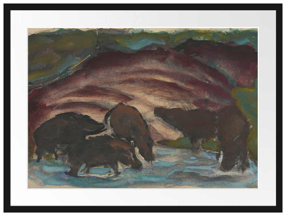 Franz Marc - Wildschweine am Wasser Passepartout Rechteckig 80