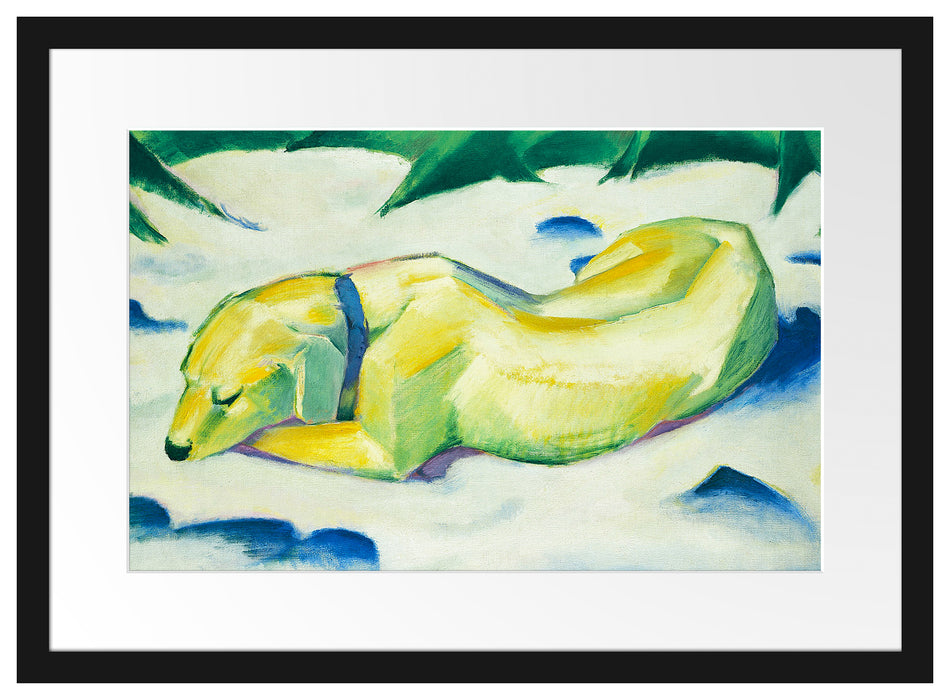 Franz Marc - Liegender Hund im Schnee Passepartout Rechteckig 40