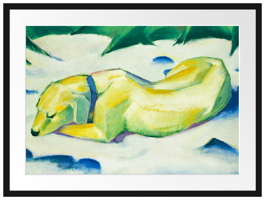 Franz Marc - Liegender Hund im Schnee Passepartout Rechteckig 80