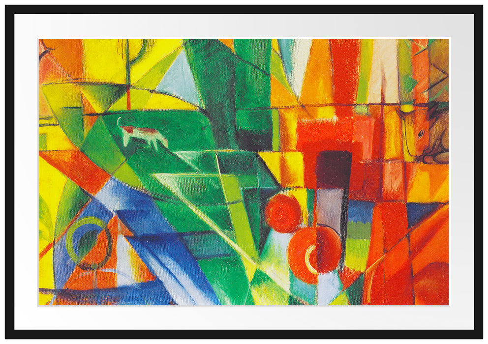 Franz Marc - Landschaft mit Haus Hund und Rind Passepartout Rechteckig 100