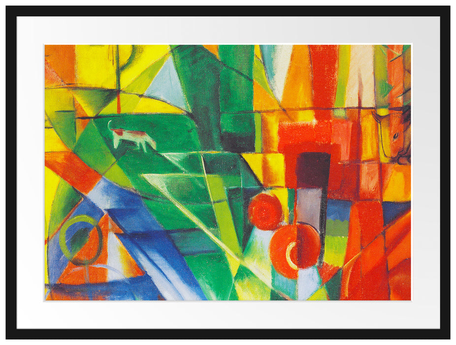 Franz Marc - Landschaft mit Haus Hund und Rind Passepartout Rechteckig 80