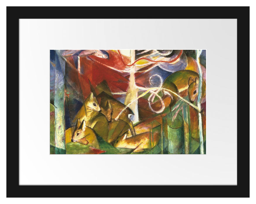 Pixxprint Franz Marc - Rehe im Wald I, im Galerie-Passepartout Bilderrahmen