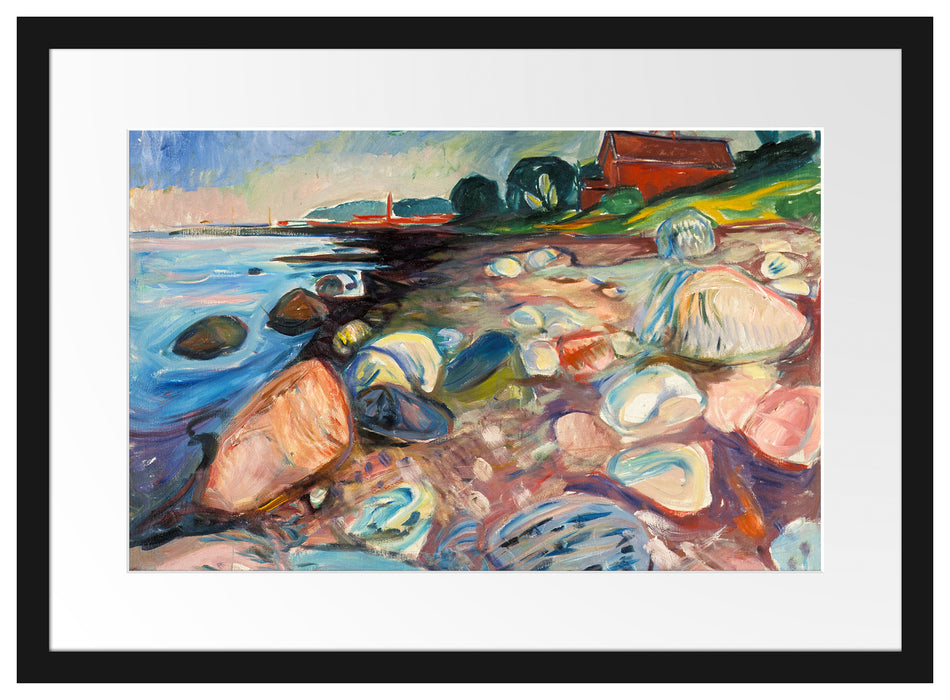 Edvard Munch - Küste mit rotem Haus Passepartout Rechteckig 40