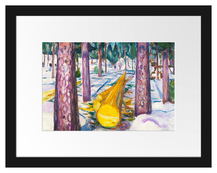Pixxprint Edvard Munch - Gelber Baumstamm, im Galerie-Passepartout Bilderrahmen