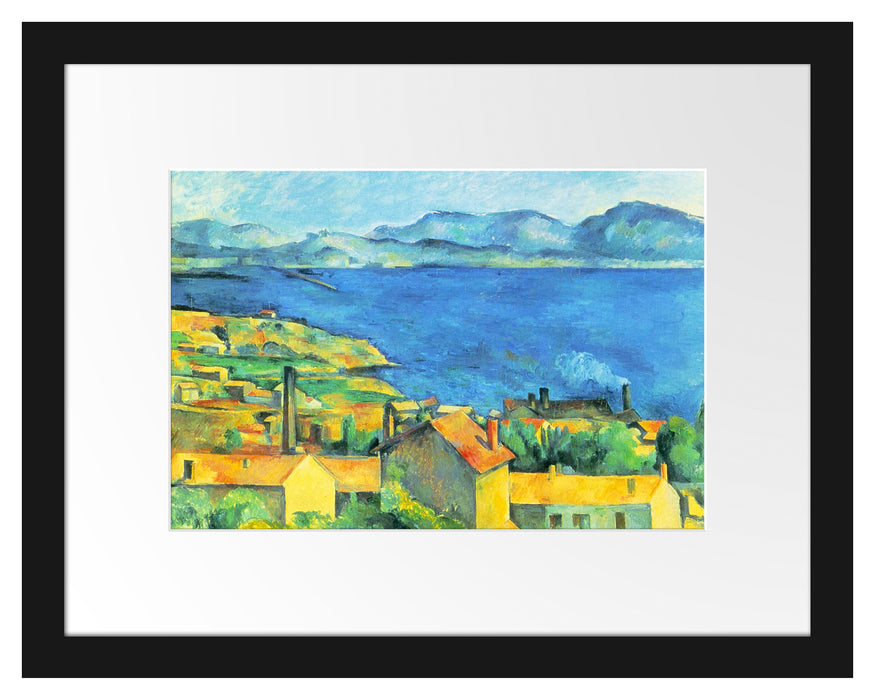 Pixxprint Paul Cézanne - Die Bucht von Marseilles Blick von L', im Galerie-Passepartout Bilderrahmen