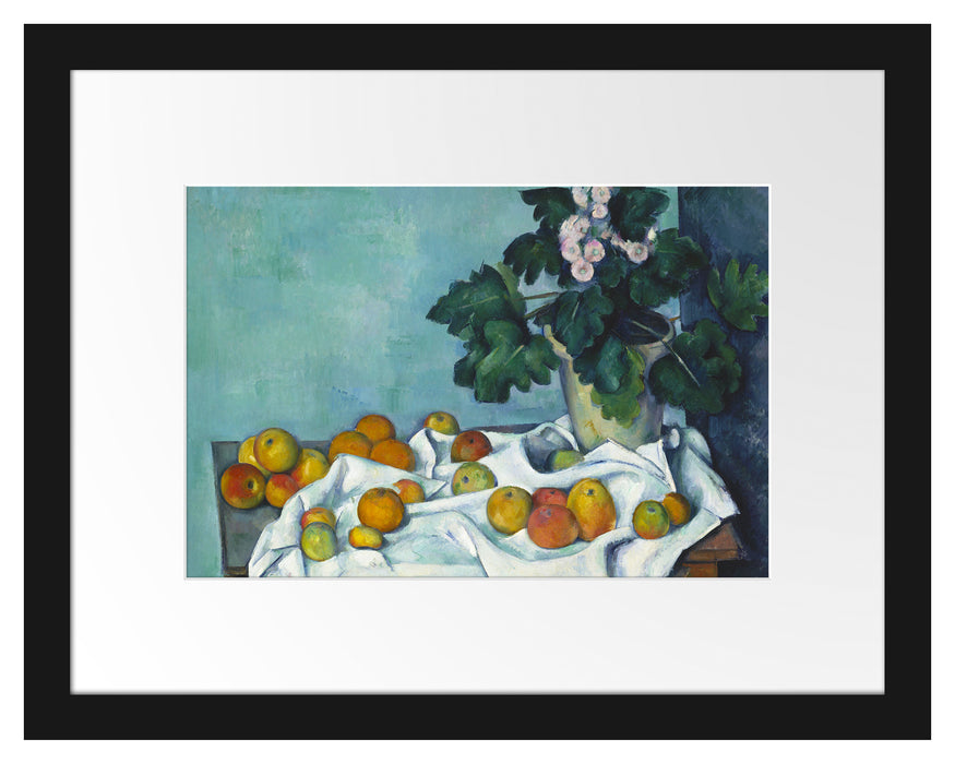 Pixxprint Paul Cézanne - Stillleben mit Äpfeln und einem Topf, im Galerie-Passepartout Bilderrahmen