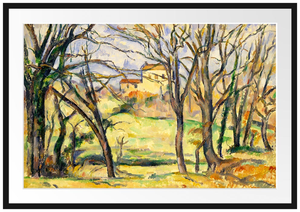 Paul Cézanne  - Bäume und Häuser nahe des Jas de Bouff Passepartout Rechteckig 100