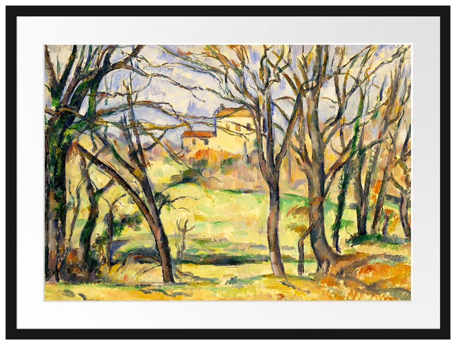 Paul Cézanne  - Bäume und Häuser nahe des Jas de Bouff Passepartout Rechteckig 80