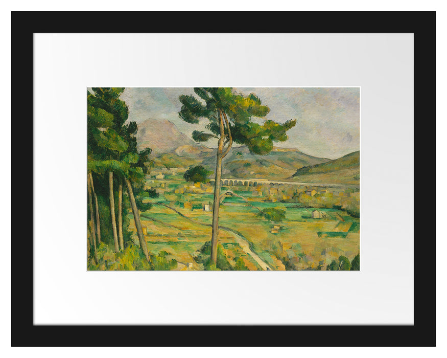 Pixxprint Paul Cézanne - Mont Sainte Victoire und das Viadukt, im Galerie-Passepartout Bilderrahmen