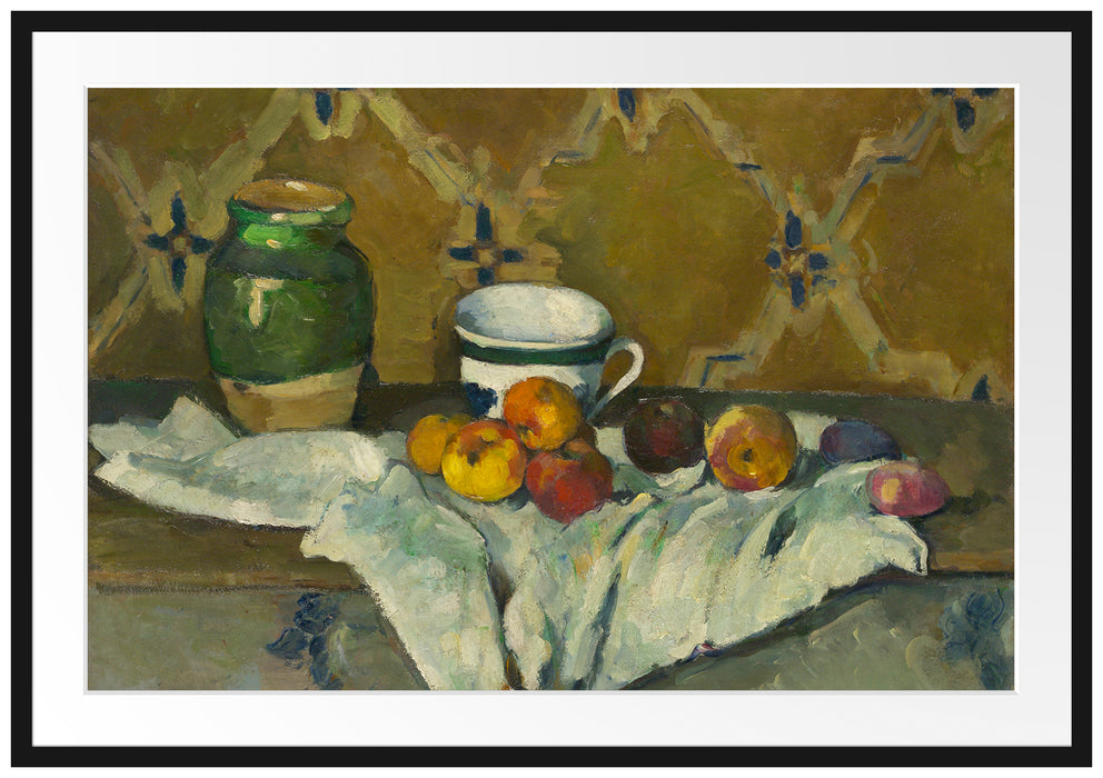 Paul Cézanne  - Stillleben mit Krug Tasse und Äpfel Passepartout Rechteckig 100