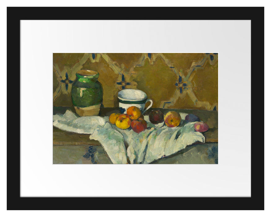 Pixxprint Paul Cézanne - Stillleben mit Krug Tasse und Äpfel, im Galerie-Passepartout Bilderrahmen