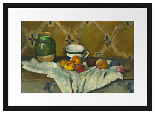 Paul Cézanne  - Stillleben mit Krug Tasse und Äpfel Passepartout Rechteckig 40